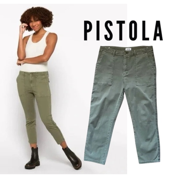 Pistola Crop Pants High Rise Mara Sage Olive Green | 31 - Picture 1 of 11
